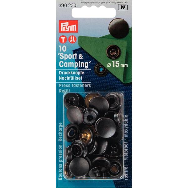 Trykknapper sport og camping refil 10 stk x 15 mm svart